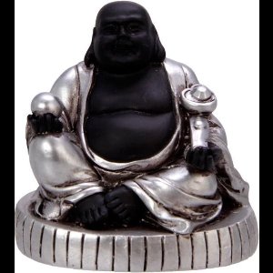 New Dutch Boeddha geluk en voorspoed - Liefde - polystone - zwart/zilver - 8cm