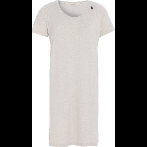 Knit Factory Lily Jurk - Dames midi-jurk met ronde hals - Rechte jurk - Korte mouwen - Jurk voor het voorjaar en de zomer - Beige - M