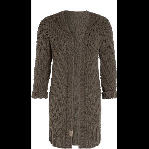 Knit Factory Sally Gebreid Dames Vest - Grof gebreid bruin damesvest - Cardigan voor de herfst en winter - Middellang vest reikend tot boven de knie - Cappuccino - 40/42