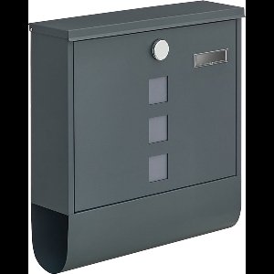 Songmics - wandbrievenbuis - Brievenbus met koperen sluitcilinder - krantenvak en naamplaathouder - grisj / antraciet