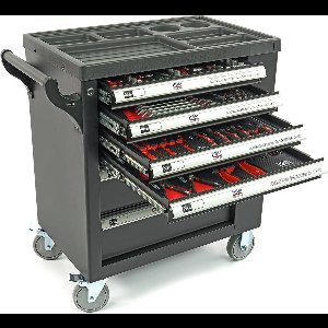 154 Delige Premium Gevulde gereedschapswagen Met Deur en Carbon Inlays- ZWART