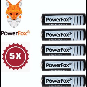 PowerFox® 5x 18650 Lithium batterij 3,7V 6800mAh oplaadbare batterij zwart