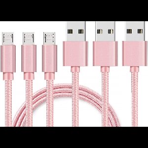 3x Micro USB naar USB A Nylon Gevlochten Kabel Roze - 1 meter - Oplaadkabel voor Asus Zenfone GO ZB552KL / GO ZB551KL