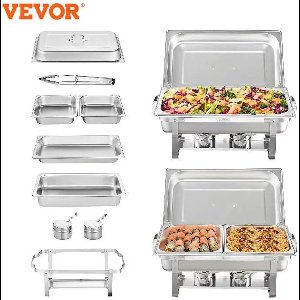 Vevor - Warmhoudplaat - Serveerschaal - Chafing dish - Buffetschaal - Set van 2 schalen - 8 L inhoud - Roestvrij staal - Catering - Warmhoudschaal