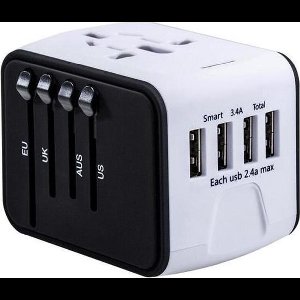 FEDEC Universele Wereldstekker met 4 USB Poorten - Internationale Reisstekker voor 150+ landen - Engeland (UK) - Amerika (USA) - Australië - Azië - Zuid Amerika - Reis Adapter - Wereld Stekker - Oplader – Wit