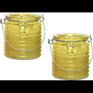 Citronella kaars - 3x - in windlicht - geel - 20 branduren - citrusgeur