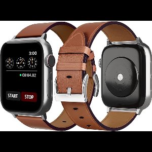 Podec Smartwatch RVS Strap Bruin Leer - Geschikt voor Apple Watch - Bandje Geschikt voor iWatch 38 / 40 / 41 mm - Geschikt voor Series 1/2/3/4/5/6/7/SE