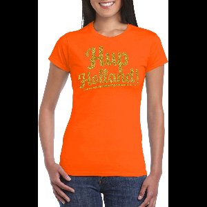 Bellatio Decorations Verkleed T-shirt voor dames - hup holland - oranje - EK/WK voetbal supporter XL