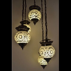 LM-Collection Roya 5 bol Hanglamp - Ø35x75 - E14 - Wit/Brons - Glas/Metaal - hanglampen eetkamer, hanglamp zwart, hanglampen woonkamer, hanglamp slaapkamer, hanglamp kinderkamer, hanglamp rotan, hanglamp hout, hanglamp industrieel