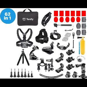 Tenify GoPro Accessoires Set 62 in 1 – Action Camera Set – Met Mount, Stick & Case – Voor GoPro Hero 11, 10, 9, 8, 7, 6, 5, 4 – Met Luxe Opbergkoffer