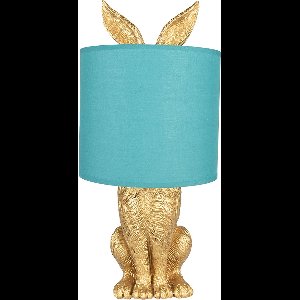 Clayre & Eef Tafellamp Konijn Ø 20x43 cm Goudkleurig Groen Kunststof Bureaulamp