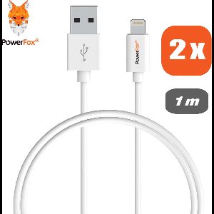 2x PowerFox® Lightning naar USB 2.0 A Male oplaadkabel - 1 meter - Wit - DUO-Pack