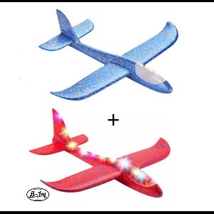 BJoy LED Zweef Vliegtuig Speelgoedvoertuig - Foam Wegwerp Set 48 cm Verlichting Cadeau Kerst Rood Blauw