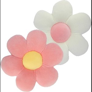 JGS ® Set van 2 Schattige Bloemvormige Kussens voor Thuis, Sofa en Auto in Roze en Wit