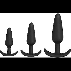 Doc Johnson – Siliconen Set van 3 Buttplugs met Kromme T Stop voor Perineun of Vaginale Stimulatie - Zwart