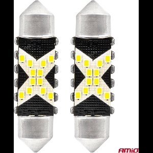 AMiO LED CANBUS lampen 12SMD Festoon C5W 2016 41mm Wit 12/24V