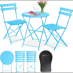 KESSER® Bistroset 3-delige Tafel met 2 inklapbaar stoelen - Balkonset Bistrotafel Bistrostoel Vouwmeubels Tuinset Zitgroep Metalen Tuintafel - Lichtblauw