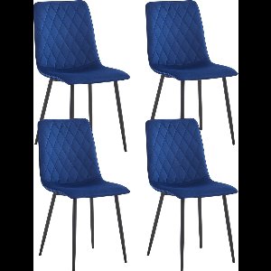 Colenis® - Elise Eetkamerstoel - Set Van 4 - Blauw - Velvet - Fluweel - Industrieel