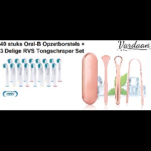 Vardaan Opzetborstels - Universeel - Professionele Tandenborstel + 3 Delige RVS Tongschraper Set Voor Mondverzorging - 40 stuks