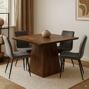 Mangohouten Eettafel Nova Vierkant 110x110 cm Donkerbruin Mahom Industrieel - Dinertafel van Mangohout & Metaal - Industriële Eettafel