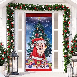 Christmas Door Cover for Front Door 1.85x0.9m Large Christmas Tree Santa Door Cover Christmas Door Decorations for Christmas Party Supplies for Home