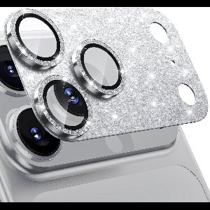 Zandarix Geschikt voor Apple iPhone 17 Pro - Camera Lens Protector - Camerabescherming - Militaire - Metaal 9H + Gehard Glas - Compatibel met Hoes - Glitter Zilver