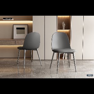 Grijze stoel Jasmin uit polypropyleen met PU zitting | Metalen poten | H81 x B51 x D44 cm - Set van 2