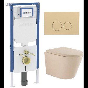 QeramiQ Dely Swirl Toiletset - 36.3x51.7cm - Geberit UP720 Duofix Sigma inbouwreservoir - 35mm zitting - bedieningsplaat beige - ronde knoppen - beige