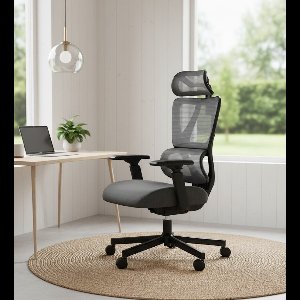EliteComfort EC100 Ergonomische Bureaustoel – Verstelbare Gaming- en Kantoorstoel met Extra Dikke 10 cm Verende Zitting, Lendensteun, Hoofdsteun & Armleuningen, Mesh Draaiende Thuiswerkstoel – Zwart Depauwwonen