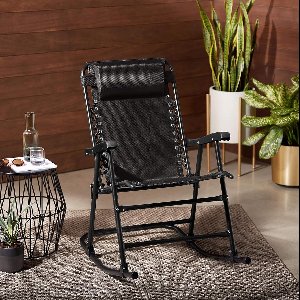 Opvouwbare Schommelstoel Novihome – Luxe Patio & Veranda Relaxstoel met Ergonomische Mesh Zitting, Gewatteerde Hoofdsteun & Duurzaam Stalen Frame – Lichtgewicht & Reisvriendelijk – Zwart