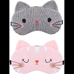 Nordivar - Zacht slaapmasker voor kinderen en dames - 2 stuks - Verstelbare bandjes - Kat design - Ideaal voor dutjes, reizen en vliegtuig - Roze en grijs