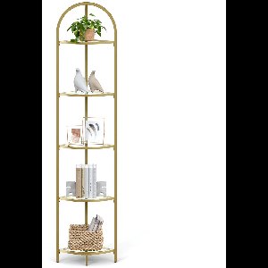 DoneMore® – Hoekplank – 5-laags metalen rek – Gehard glas – Ruimtebesparend – Goudkleurig frame – 28×28×158 cm – 5,3 kg