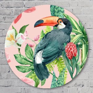 Muurcirkel ⌀ 50 cm - Tucan in Pink - Aluminium Dibond - Dieren - Rond Schilderij - Wandcirkel - Wanddecoratie