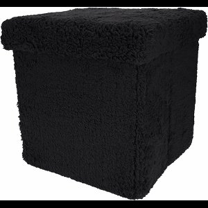 XEMM Poef met opbergruimte - Opvouwbaar - Teddy - 38 x 38 x 38 cm - Zwart