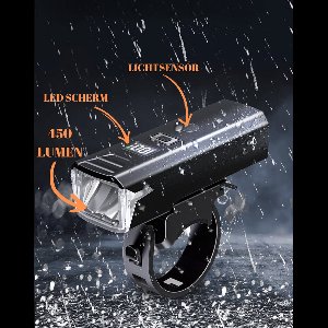 Fietsverlichting met Lichtsensor - Fiets voorlicht met LED scherm - 450 lumen - USB Oplaadbare - Waterdicht - Fiets Voorlicht - Fietsverlichting - Mountainbike Light - LED Fiets verlicht - Superhelder Fietsverlicht