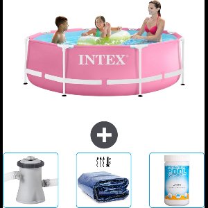 Intex Rond Frame Zwembad - 244 x 76 cm - Roze - Inclusief Zwembadfilterpomp - Solarzeil - Chloor