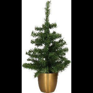 Everlands Kerstboom - kleine kunstkerstboom - H60 cm - met metalen pot goud