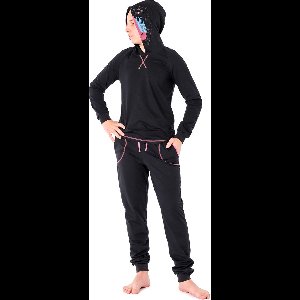 Ladeheid Meisjes Pyjama - met Capuchon - Lange mouwen - Lange broek - Katoen - LA-LA40-237-PJ - Zwarte Pavian - 164