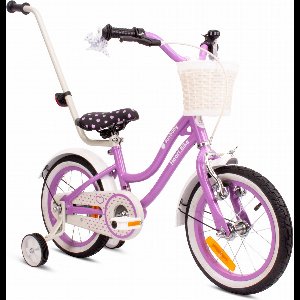 Heart Bike Fiets voor een meisje van 3 tot 5 jaar, 14 inch Paars, met fietsbel, zijwieltjes, duwstang en stuurmandje