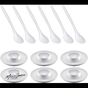 Mrs. Jones 6 eierdopjes en 6 eierlepels - hoogwaardige kunststof Punto wit 206222E6 met zoekwoord hoogwaardige kunststof .