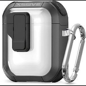 Schokbestendig Hoesje - Geschikt voor Apple AirPods 2 & 1e Generatie - Hardcase Met Sleutelhanger - Transparant & Zwart