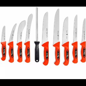 Eikaso Solingen 10-delige Slagersmessenset – Rood Handvat – Molybdeenstaal – Ontbenen, Villen, Snijden – Solingen