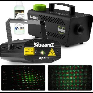 Disco set - BeamZ metalen 500W rookmachine met rood/groene laser
