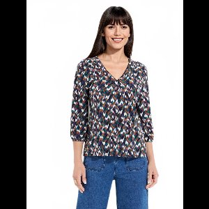 Losjes vallend T-shirt met V-hals, 3/4 mouwen en grafische print