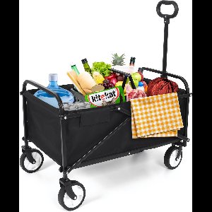 IvoQ Opvouwbare Bolderkar Zwart – Draagvermogen 80 kg – Compact inklapbaar – Stevig stalen frame & 600D polyester – Ideaal voor strand, camping, tuin & boodschappen