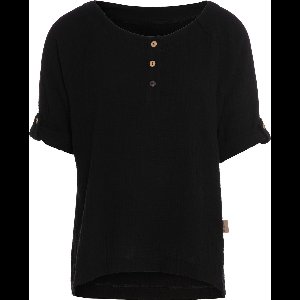 Knit Factory Nena Top - Shirt voor het voorjaar en de zomer - Dames Top - Dames Shirt - Zomertop - Zomershirt - Ruime pasvorm - Duurzaam & milieuvriendelijk - Opgerolde mouw - Zwart - S - 100% Biologisch katoen