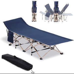 Merax Opvouwbaar Campingbed Met Opbergtas – Veldbed 190x68 Cm – Blauw – Stalen Frame – Draagbaar Logeerbed – Outdoor Ligbed Voor Camping En Tuin