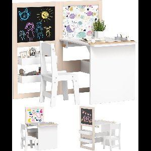 AIYAPLAY - Kindertafel en stoelenset - MDF - 81,5 x 111,5 x 102,4 cm - Wit