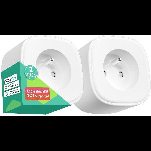WiFi Sokken Pack van 2, Slimme Type E Stroomdozen met App-Bediening, Stemcommando en Tijdschakelaar, Compatibel met Alexa en Google Home