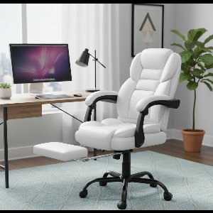 Luxe Ergonomische Bureaustoel met Voetensteun – Hoge Rugleuning – Verstelbare Armleuningen – 360° Draaibaar – Verstelbare Zithoogte – Comfortabele Computerstoel voor Thuiswerken & Kantoor – Wit Depauwwonen